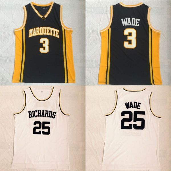

дуэйн уэйд mens marquette golden eagles college баскетбольные майки средняя школа ричардс №25, Black