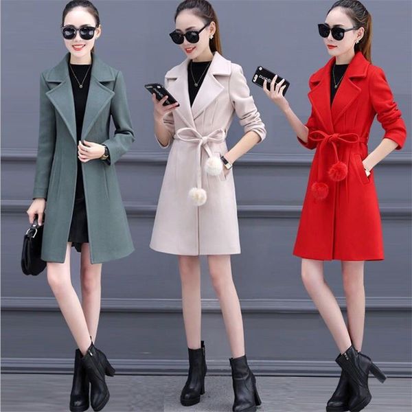 

new 2019 fashion blends woolen overcoat warm female coat autumn winter wool jackets girls plus size women's wool coats long, Black
