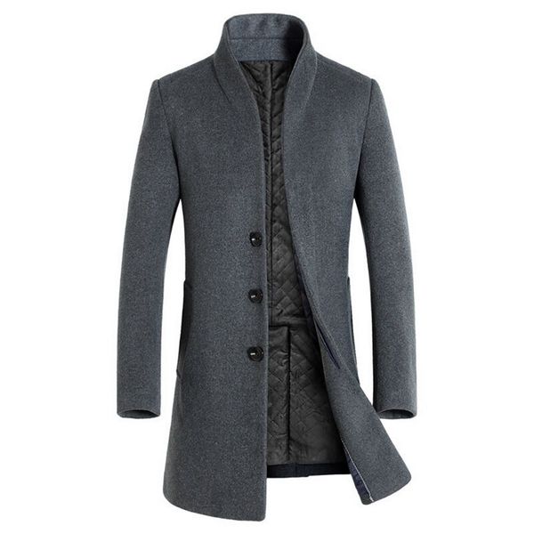 

shujin winter men coat autumn fashion solid stand collar long mens overcoat casual plus size outwear male slim jacket coat 5xl, Black