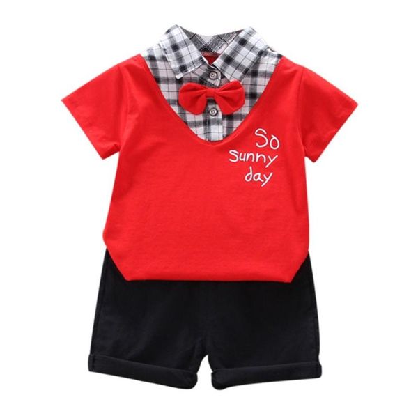 

clothing sets boys summer small bow tie shirt with shorts suits, White