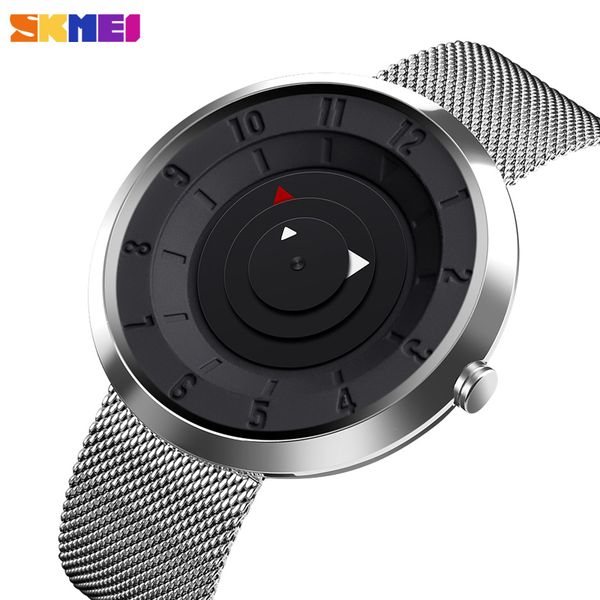 

fashion brand skmei men's quartz watch luxury stainless steel men wristwatch waterproof bracelet for mens relogio masculino, Slivery;brown