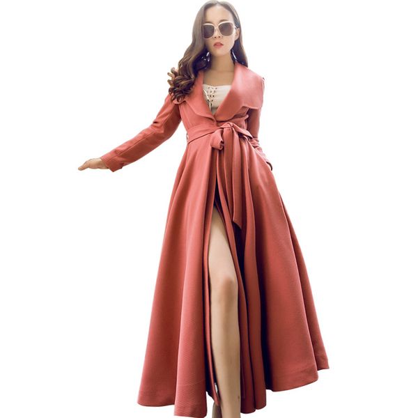 

trench coat women's autumn/winter 2019 new style slim fit slimming women's trench coat longer section hidden button belt womens, Tan;black