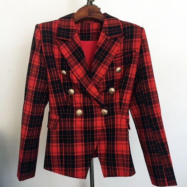 

2019 latest women's jacket double-breasted metal buckle slim check small suit, White;black