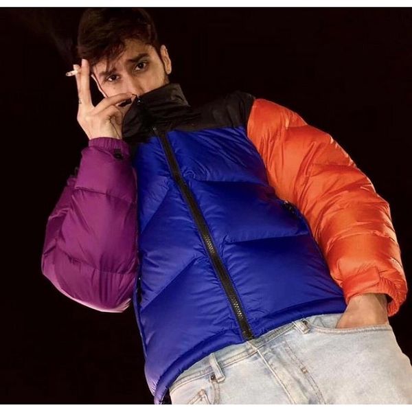 

designer men winter parkas streetwear fashion loose couple coat t f white duck down vintage luxury contrast color down jacket size s, Black