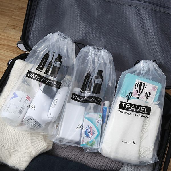 

transparent cosmetic bag travel makeup case women drawstring make up bath organizer toiletry wash beauty kit storage pouch b