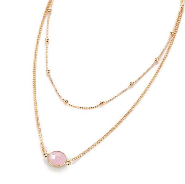 

new fashion women necklace 2 layer choker necklace gold color opal stone pendant necklace for women jewelry wholesale, Golden;silver