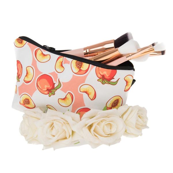 

peach printed travel home toiletries organizer pouch women cosmetic bag