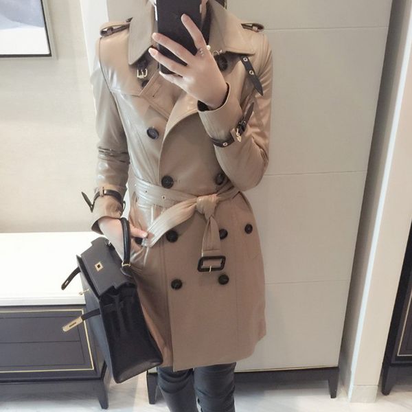 

sheepskin quality real high jacket 2020 new spring autumn women fashion lady windbreaker coat plus size boutique outerwear, Black