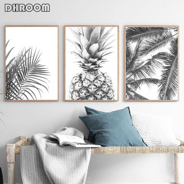 

nordic minimalism tropical prints palm tree leaves wall art pineapple poster black white canvas painting picture for living room