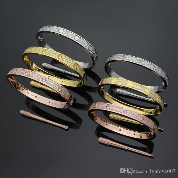 

316l titanium steel love bracelets bangles for women full cz stone bracelet puleiras screw screwdriver bangle men friend gift, Black