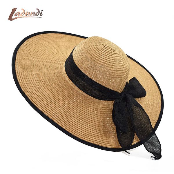 

fashion straw hat for women summer casual wide brim sun cap with bow-knot ladies vacation beach hats big visor floppy chapeau, Blue;gray