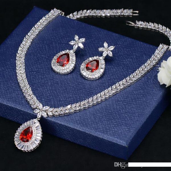 

2018 новый роскошный рубин циркон элегантный и изысканный подвески свадеб свадебные украшения наборы современные свадебные украшения, Slivery;golden