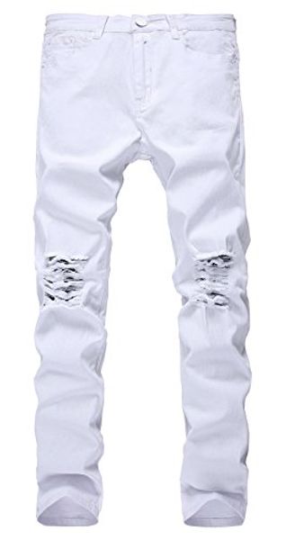 

nitagut men's slim fit stretch destroyed ripped skinny denim jeans, Blue