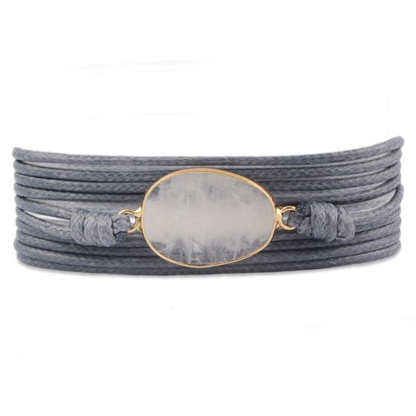 

dropshipping natural white crystal quartz non-leather wrap bracelets natural stones charm 5 times friendship bracelet girls gift, Golden;silver