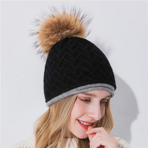

new winter knitted women's winter soft knitted beanie hat real braided cashmere knit hat patchwork sombrero mujer gorras a25, Blue;gray