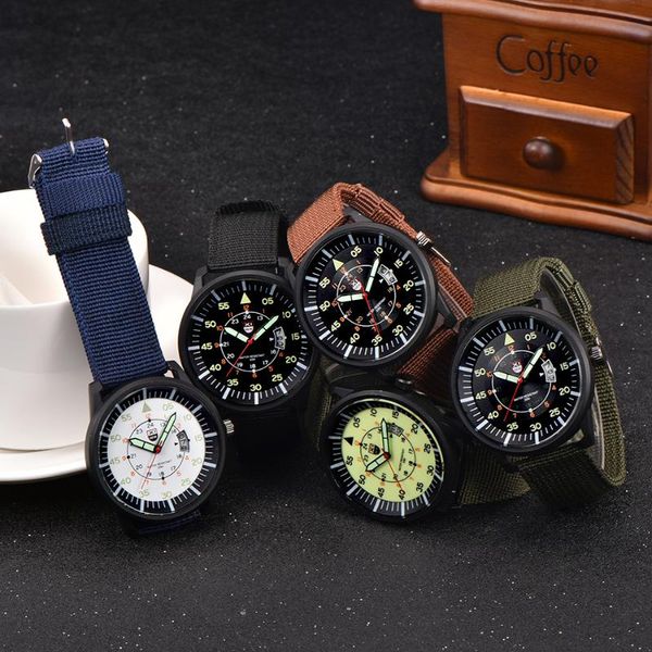 

mens watches men's nylon band date quartz watch men fashion analog business clock sports hours relogio masculino, Slivery;brown