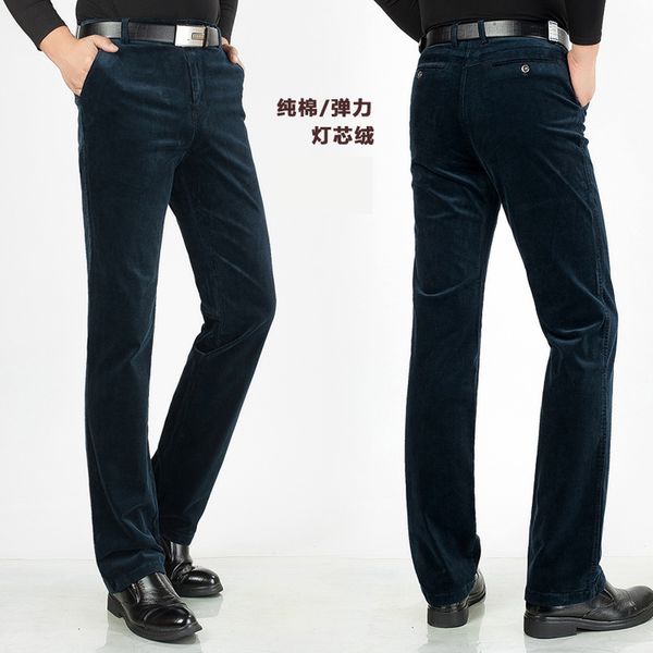 

cotton corduroy men's trousers middle-aged and elderly high waist straight loose business casual solid color corduroy trousers, Black