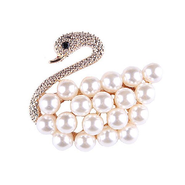 

originality personality joker pearl swan brooch women's pin ornaments, Gray