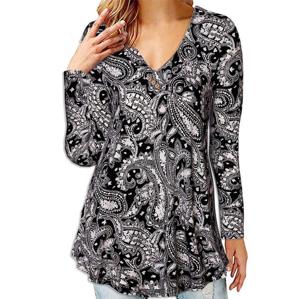 

womens and blouses 2018 vintage paisley print v neck long sleeve shirts tunic causal ladies clothes womens clothing, White