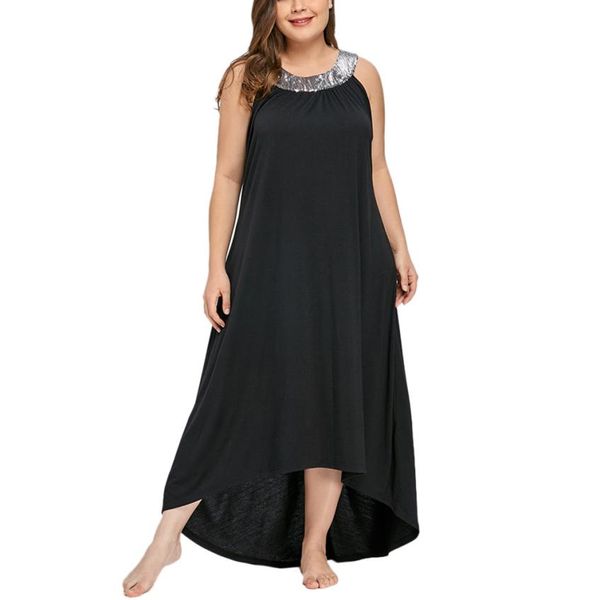 

plus size 5xl summer party dress 2018 women tunic sequined midi dresses elegant sleeveless causal long dress clothes for women, Black;gray