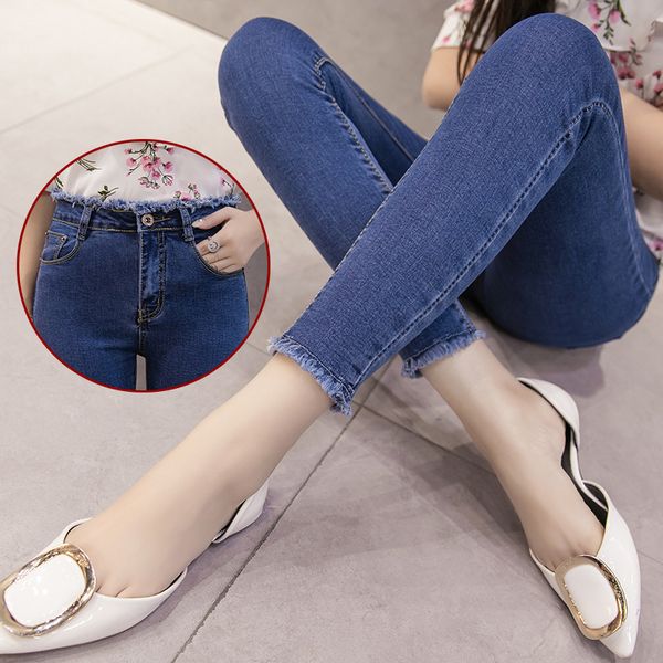 

new denim pencil pants women's large size slim fashion solid color cotton jeans woman large size skinny cotton casual jeans, Blue
