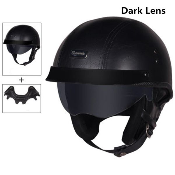 

motorcycle motorbike rider half open face pu leather helmet with dual lens dot certificate