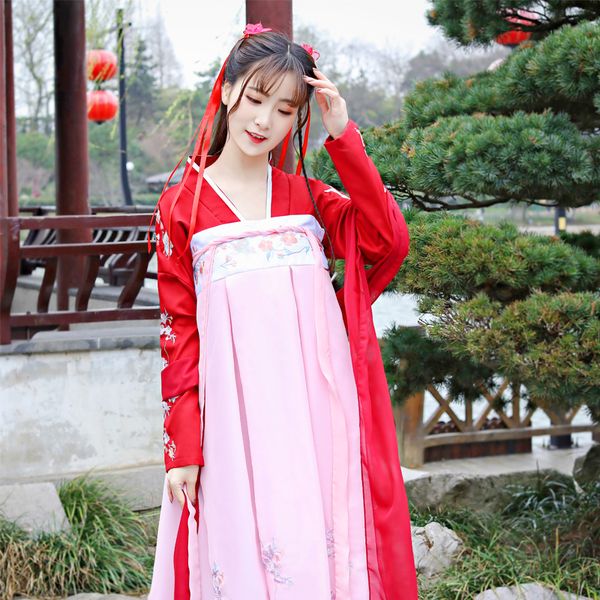

2018 autumn girl chinese traditional hanfu dress girls ancient chinese hanfu dress costume woman tang clothing, Black;red