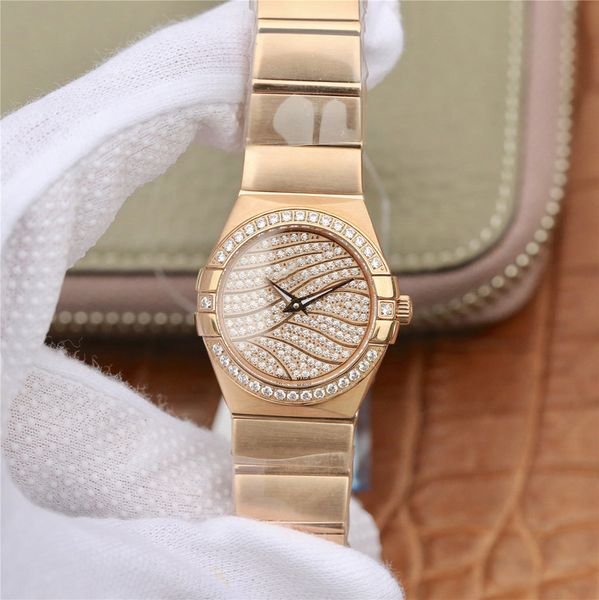 

tw 002 constellation 27mm lady watches 1376 quartz movement watches diamond watch waterproof 100m electroplated air mirror glass, Slivery;brown