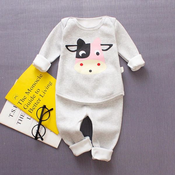 

горячая осень зима ребенок мальчик девочка с длинным рукавом мультфильм корова шаблон хлопок топы блузка футболка длинные брюки наряды набор, White