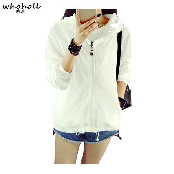 

whoholl 2019 summer women jacket sunscreen clothing female hooded jacket thin breathable beach cardigan coats student, Black;brown