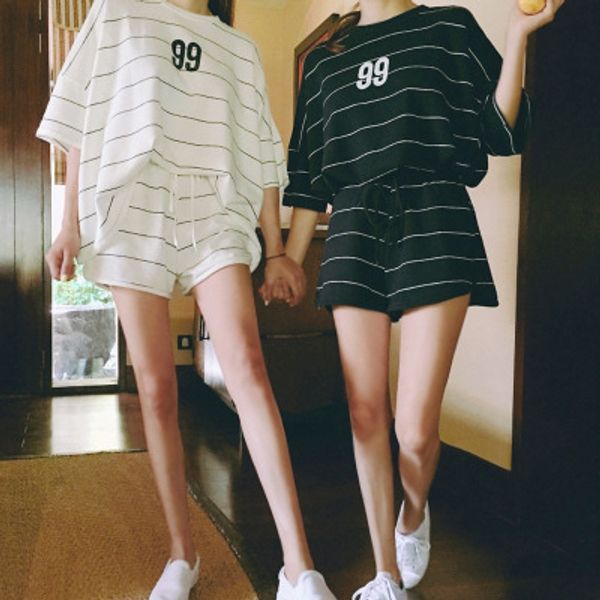 

pyjama femme coton womens striped sleepwear clothing shorts home-suit-spot nightly summer 100% cotton pajama set, Black;red