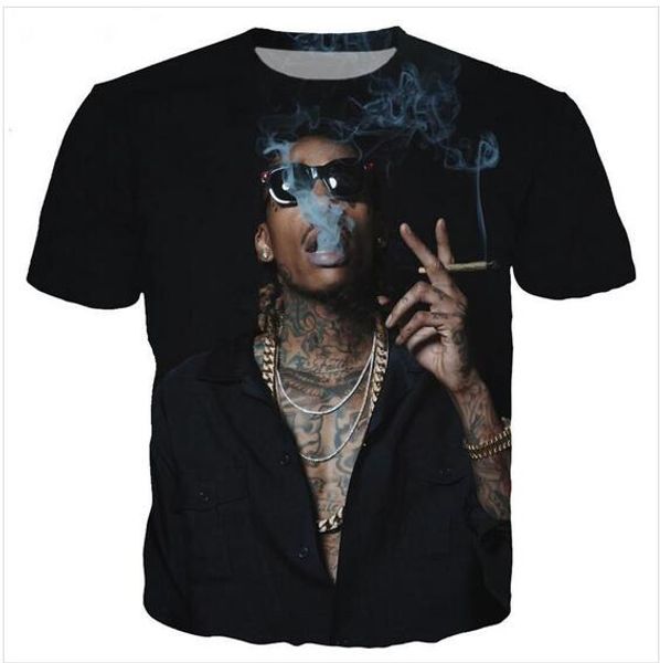 

new fashion mens/womans singer wiz khalifa t shirt summer style funny 3d print casual t-shirt plus size aa0238, White;black