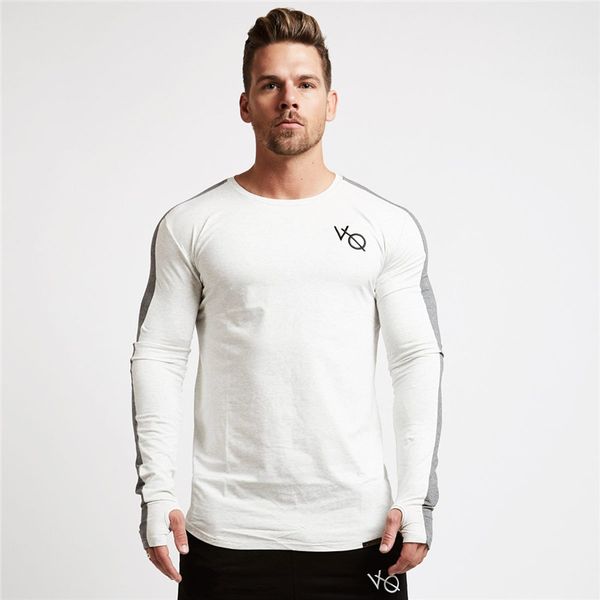 

muscle brother fitness sports long-sleeved t-shirt men's autumn pure cotton hoodie slim models, White;black