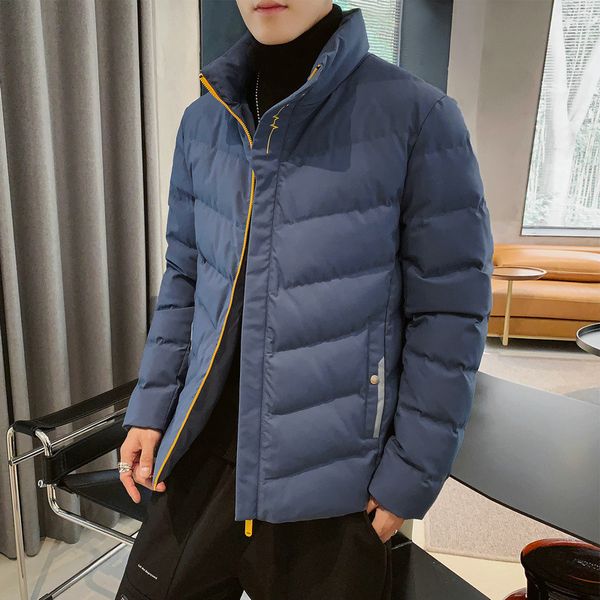 

winter mens cotton-padded coat stand collar warm short parka outwear casual embroidery for male clothing u10, Black