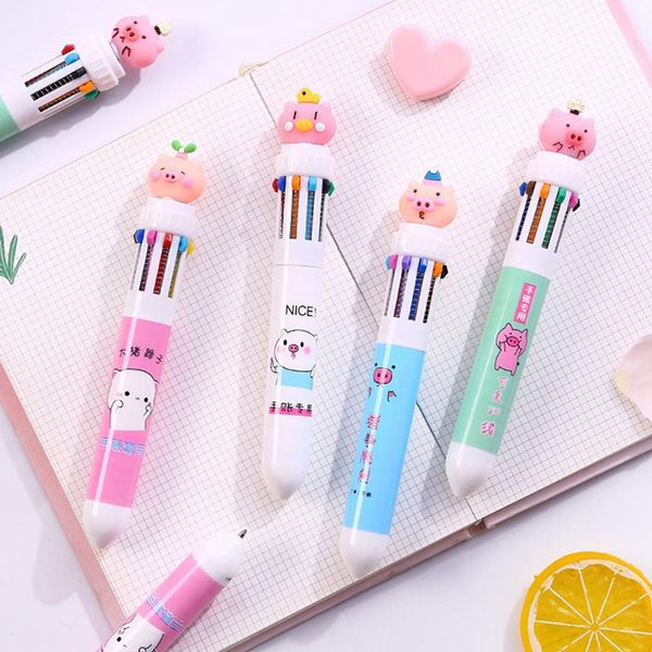 

1set cute cartoon 10 colors chunky press ballpoint pens 0.7mm writing pens office school supplies, Blue;orange