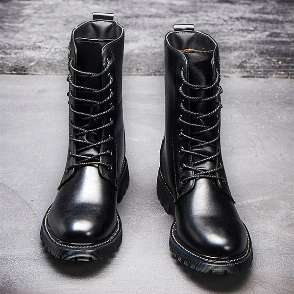 

mens designer martin boots men's british high rivet warm locomotive boots men high boots hip hop shoes for man, Black
