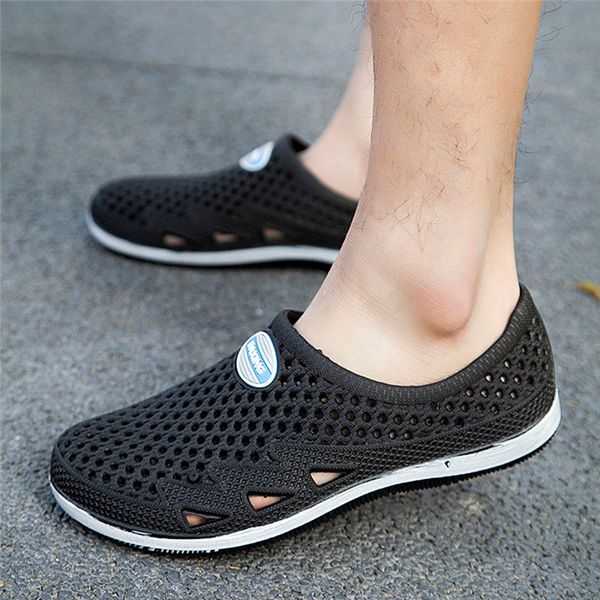 

summer leisure mens flats beach shoes sea non-slip breathable hole shoe slippers, Black