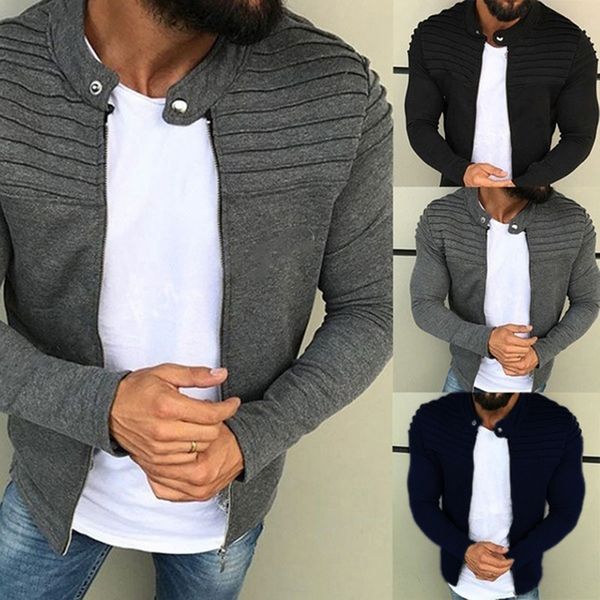 

bomber jacket zipper длинного рукав пальто кардиган мужская осень pleats тонких нашивки fit куртка пальто спорт вскользь, Black;brown