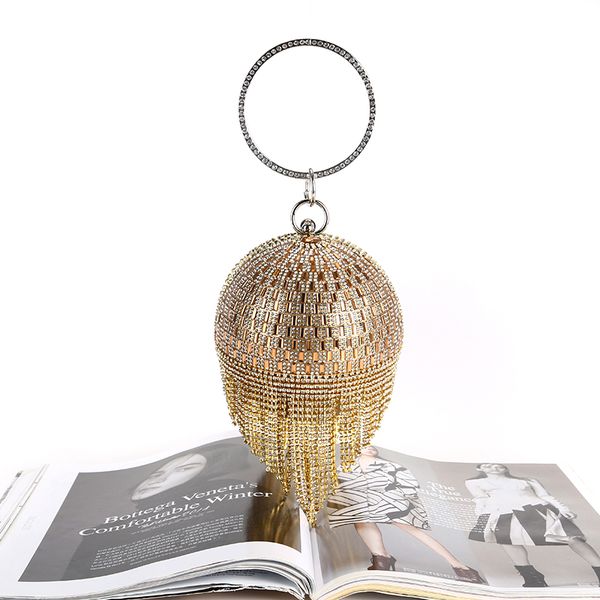 

wholesale retail handmade ball shape crystal evening bag tassel clutch with satin/pu for wedding banquet party prom(more colors