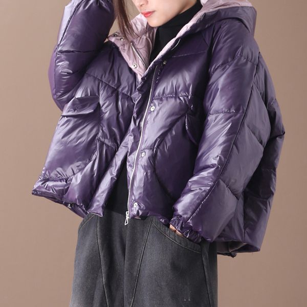 

ewq] 2019 winter new pattern hooded collar long sleeve solid patchwork thick loose cotton padded coat women ah59401xl, Black