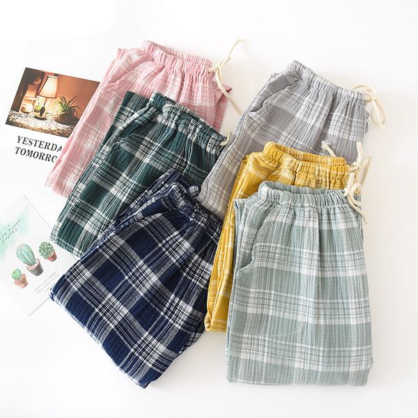 

summer ladies pajamas 100% cotton pants men's women plaid trousers loose casual sleep bottoms sleepwear pants pijamas pyjama, Black;red