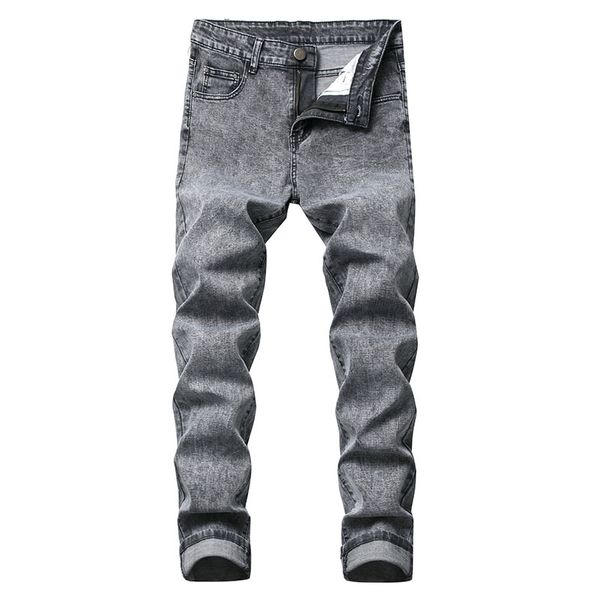

new men skinny jeans denim vintage casual jeans bleached straight pants elastic vintage mid waist high quality, Blue