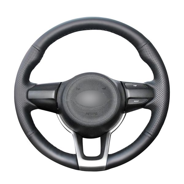 

hand-stitched black pu artificial leather anti-slip car steering wheel cover for kia rio 2017-2019 rio5 2019 k2 picanto morning