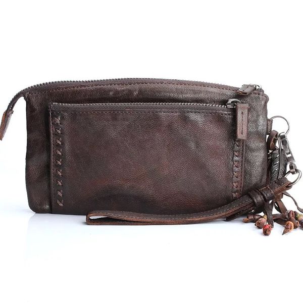 

vintage tassel designer genuine leather women's phone bag day clutches soft sheepskin ladies black wristlets female large purse