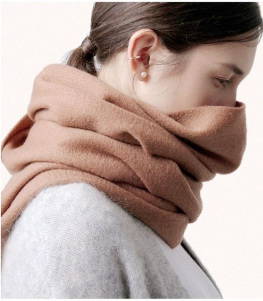 

european and american versatile thick solid color wool scarf, Black;white