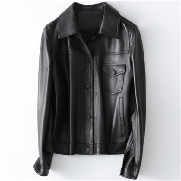 

2020 women spring genuine real sheep leather jacket h43, Black