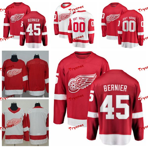 

2019 detroit red wings jonathan bernier jerseys customize home red shirts #45 jonathan bernier hockey jerseys s-xxxl, Black;red