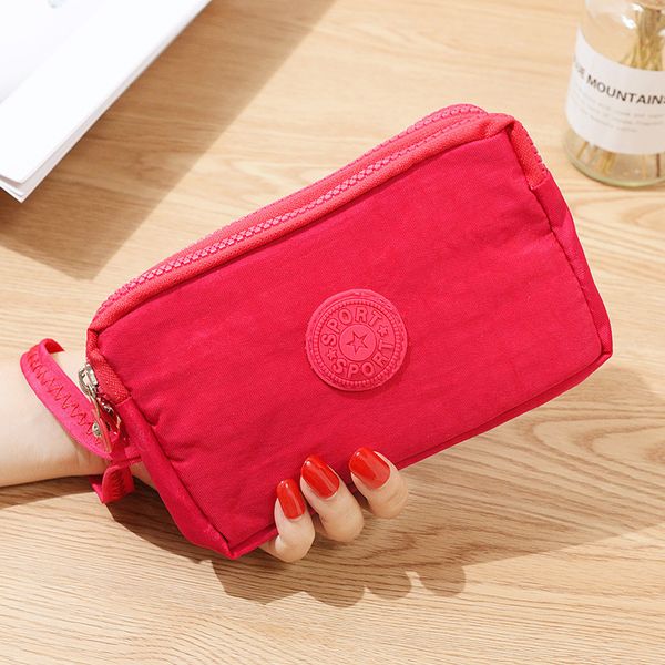 

lady canvas purse women casual clutch bag cards key coin money bags girls wallet hand travel make up tote bag, Red;black