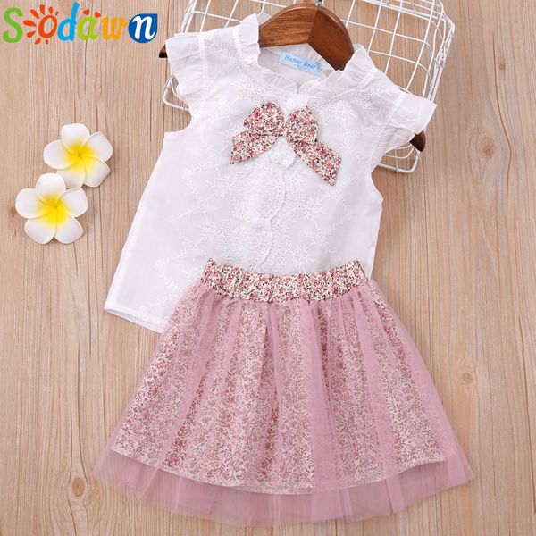

sodawn baby girl clothes 2020 summer new girls' clothing sets kids bay clothes toddler chiffon bowknot coat+pants 3-7y t200613, White
