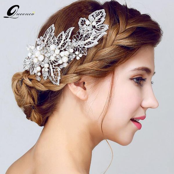 

gorgeous wedding hair accessories hair comb floral bridal headband women pearl jewelry hairband hair ornaments bride tiara, Golden;white
